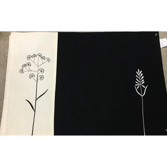 Embroidered 4 Black and White Cloth Color Block Placemats 19 inches  X 13 inches