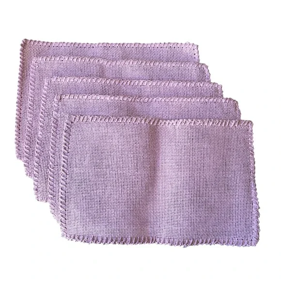 Vtg Lavender Purple Woven Raffia Placemats Set of 5 Boho Rustic Table Mats 17x12