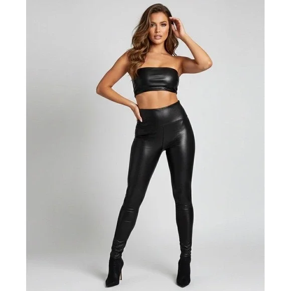 Spanx Faux Leather Leggings Womens Medium Black‎ - High Waist Tummy Control Moto