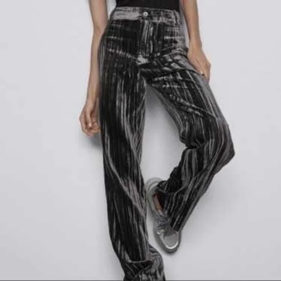 Zara NWT Gray High Waisted Velvet Pants. Size XXL