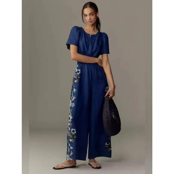 New Anthropologie The Somerset Jumpsuit: Linen Printed Edition Size M