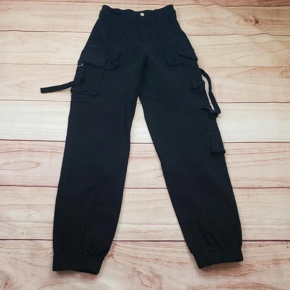 Hot & Delicious Pants Womens Small‎ Black High Rise Cargo Elastic Cuff Joggers