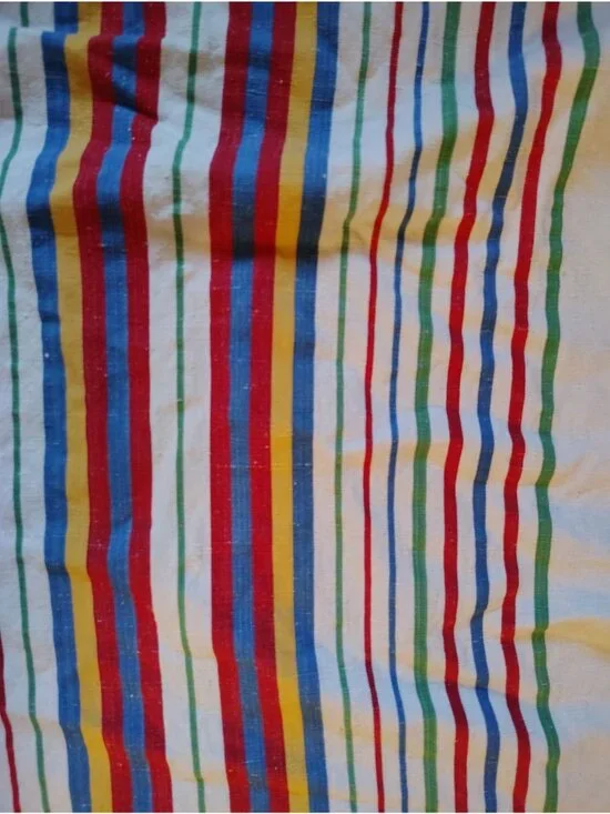Large Cotton Tablecloth, Textured Linen, Green Blue Yellow Red Stripe 73