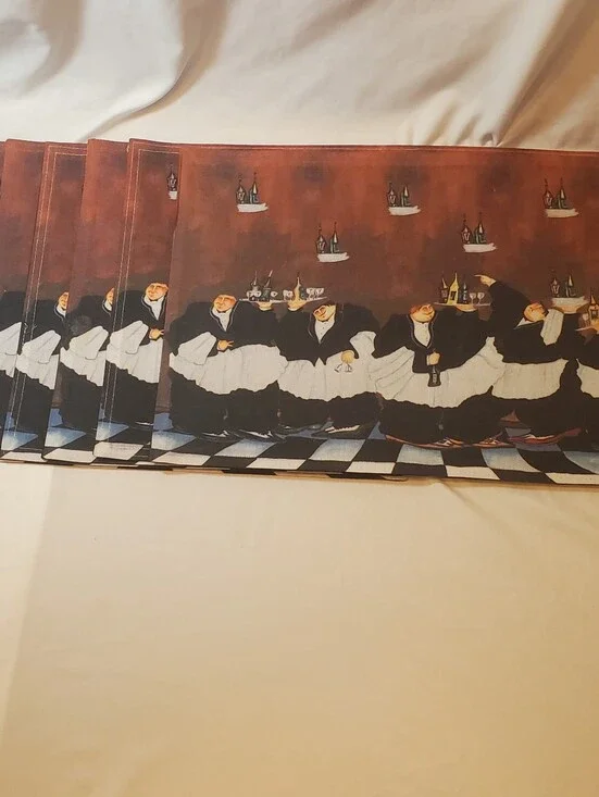 Jennifer Garant Vintage Style Fat Wine Waiters Printed Cloth Placemats, Set Of 6