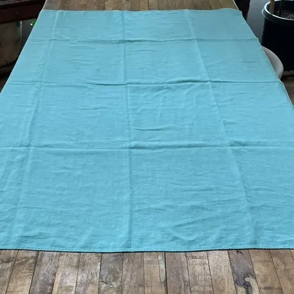 Teal Blue Linen Tablecloth 48