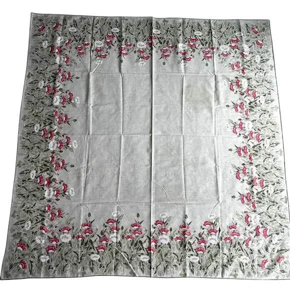 Printed Cotton Blend Tablecloth cottage chic faded greens pinks floral w/ FLAWS