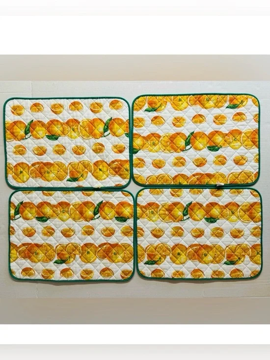 Vtg Vallesuda Made in Italy-Kitsch orange+white quilted place mats.Set of 4