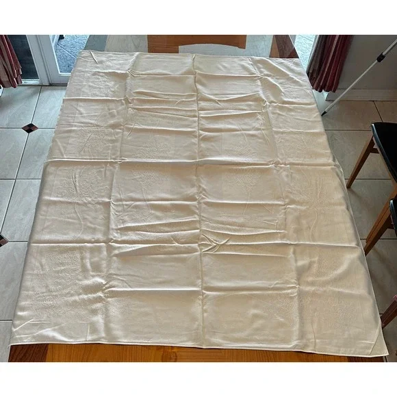 Vintage Off White Damask Floral Tablecloth Rectangular Cream Jacquard