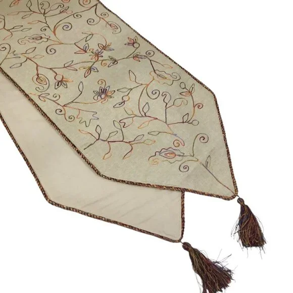 Pier One Imports Table Runner Spanish Floral 14 x 72 Embroidered Tassels