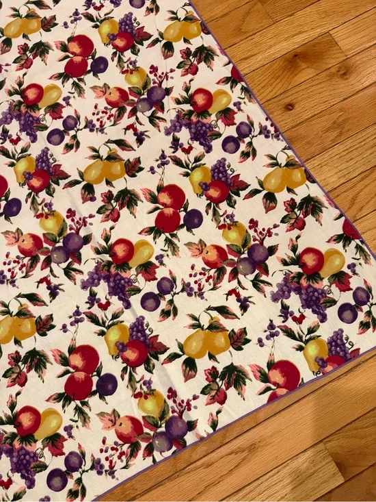 VTG Retro Fruit Print Tablecloth in Cream with Red, Yellow & Purple 65x48