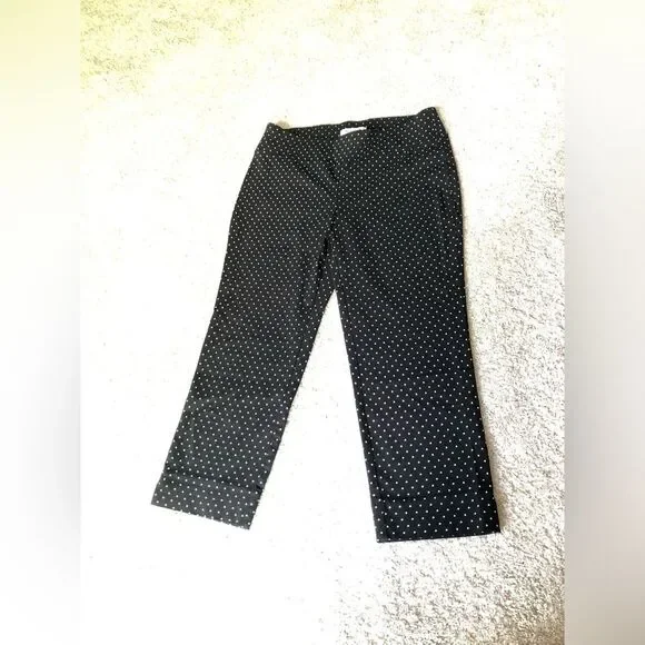 White House Black Market Women sz 10 Polka Dot Slim Ankle Pants cropped pull-up