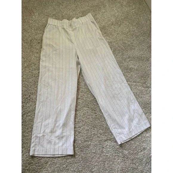 Rachel Zoe Wide Leg Pinstripe Pants size 10 elastic waist pull up