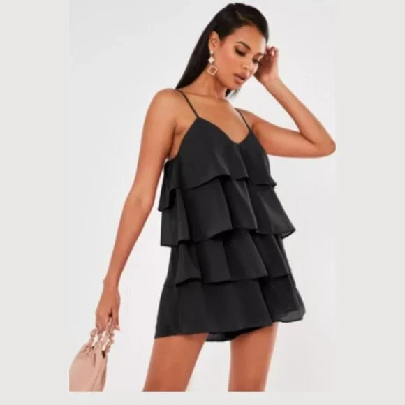 Missguided Women's Black Layered Frill Floaty Playsuit - 4