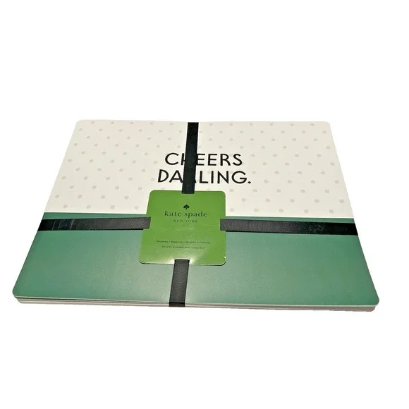 NWT 4 Designer Kate Spade‎ CHEERS DARLING Polka Dots Green Festive Placemats