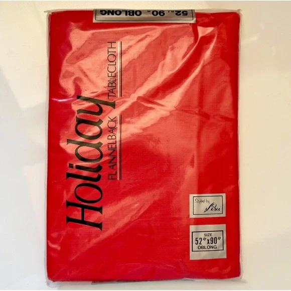 Oblong Flannelback Tablecloth Vinyl Solid Red Holiday‎ Graduation Oblong 52