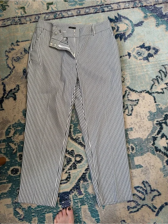 Ann Taylor Factory Navy and White Striped Cropped Pants