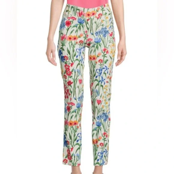J McLaughlin Floral Maisie Pull On Pants Dress Slacks Spring Beige Women’s Sz 4