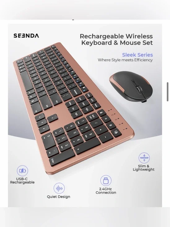 Rose Gold Rechargeable Wireless Keyboard & Mouse Set