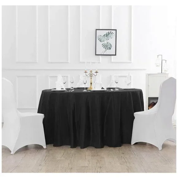 Three 120 Inch Black Round Tablecloth Washable Table Cloth Polyester Cover