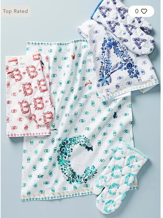 BNWT!!!😍😍😍Anthropologie “R” Teal Floral Letter Quilted Oven Mitts