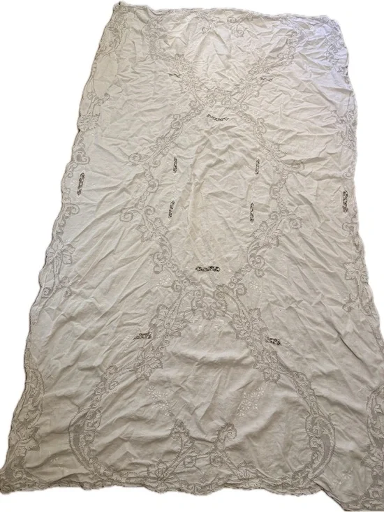 Vintage Linen Tablecloth Embroidered Crocheted Lace