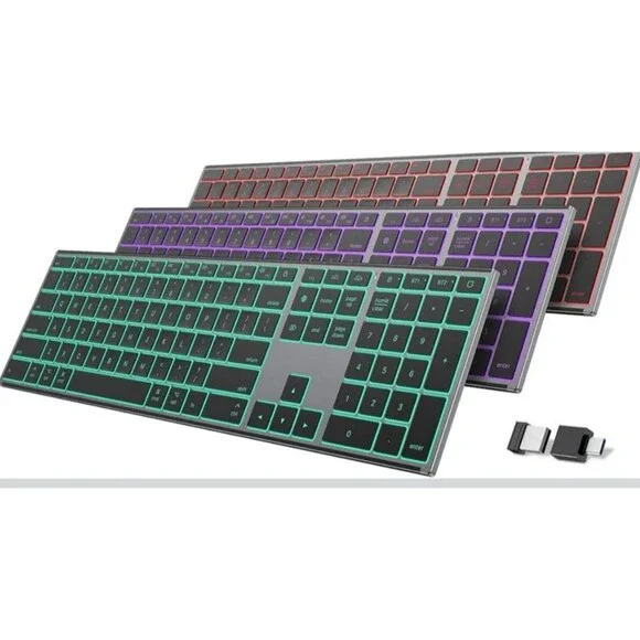 Wireless Keyboard for Mac Gray Forged Metal Frame 2.4G Dual Bluetooth Ultra Thin
