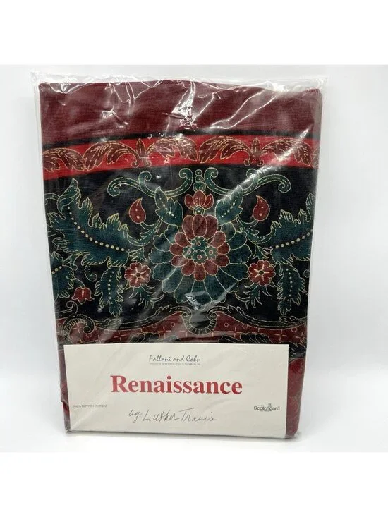 Fallani Cohn Tablecloth Luther Travis Renaissance 70 Round Cotton Green Burgundy