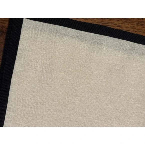 Ballard Designs Napkins Oatmeal Black Grosgrain Trim Linen Set of 4 BL253