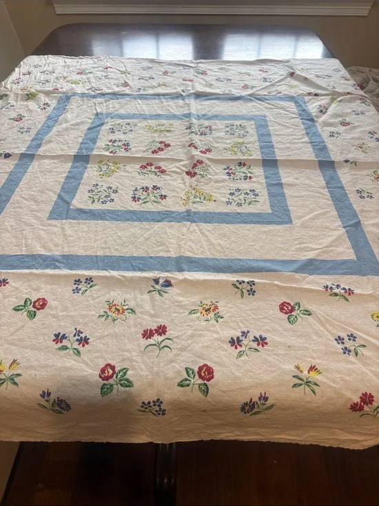 Vintage Floral Printed Cotton Tablecloth