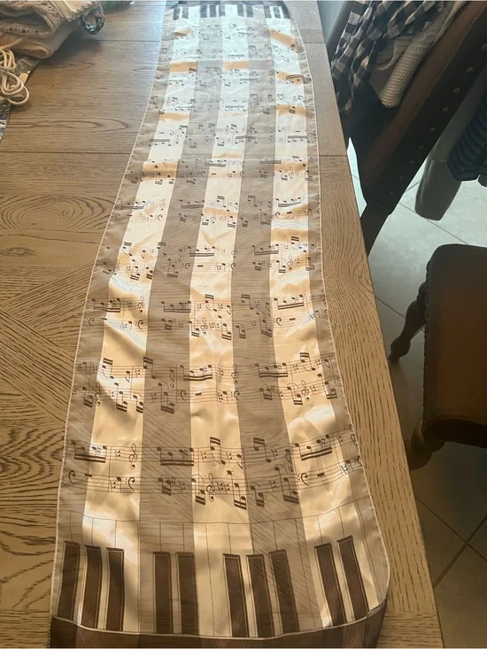 music-themed brown and cream scarf/table runner approximately 13