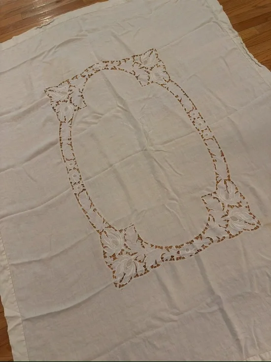 VTG Battenburg  Lace Cotton Linen Tablecloth Soft Ivory
