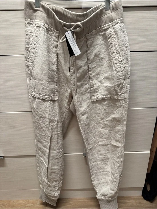 James Perse Cream Drawstring Linen-Blend Jogger Pants NEW WITH TAGS NEVER WORN
