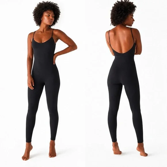 Intimately Free People Seamless Catsuit Ribbed Jumpsuit Black Basic Size XS/S