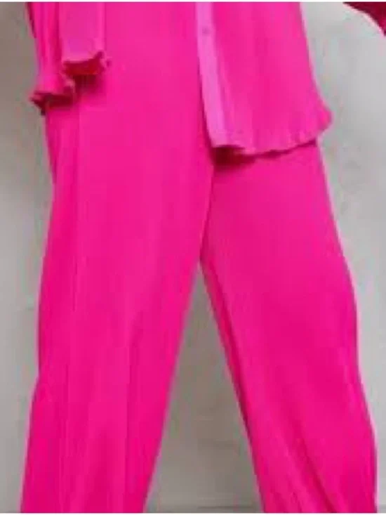 PrettyLittleThing Hot Pink Plisse High Waisted Wide Leg Coverup Pant Size 12 NWT