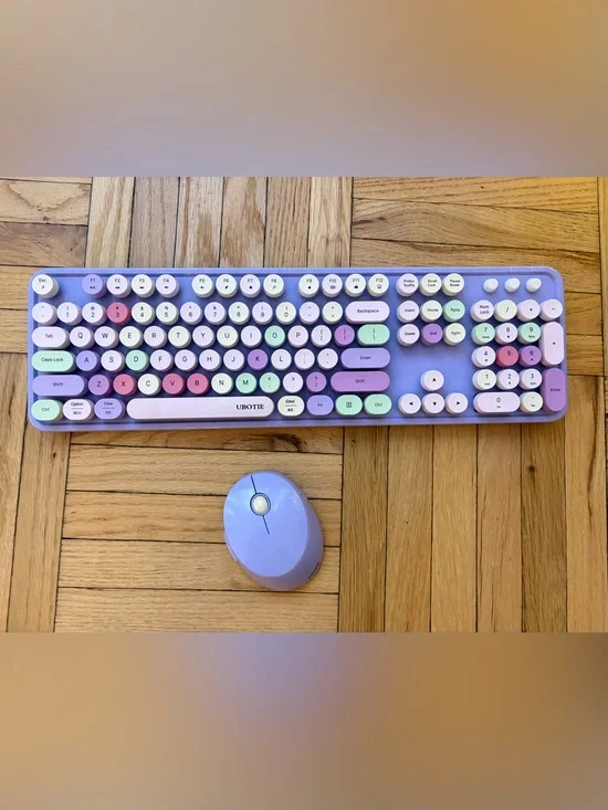 UBOTIE Viral Purple Pastel Colorful Wireless Keyboard and Mouse Windows or Mac