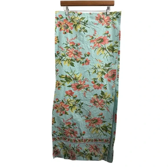 April Cornell Floral Cotton Table Runner Light Blue Pink Green 17x82 Cottagecore