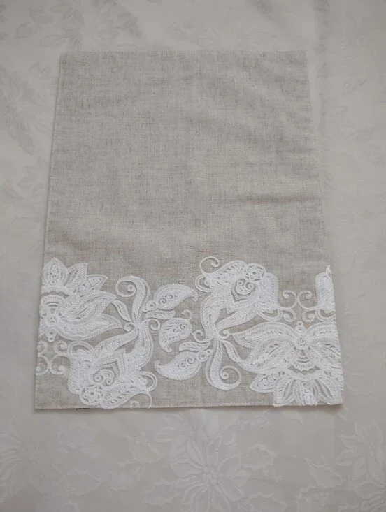 Embroidered Beige White Linen