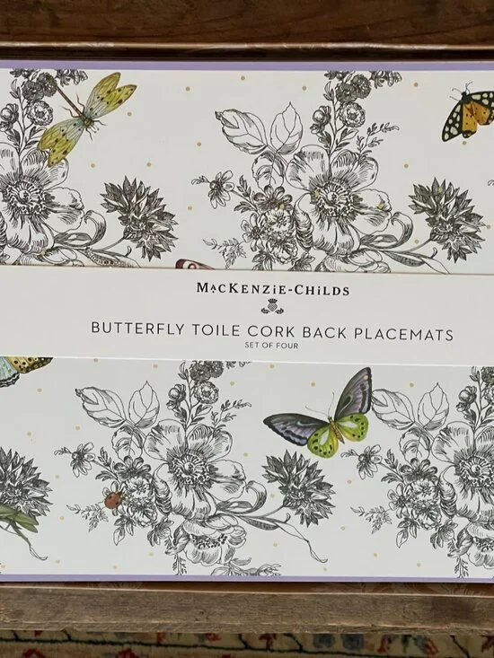 MacKenzie-Childs Butterfly Toile Placemat Set in White, Green, Yellow, Purple