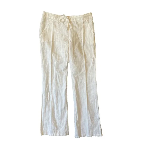 Volcom‎ Womens Sun Spent Wide Leg Linen Blend Ivory Pocket Pants, Large Size 14