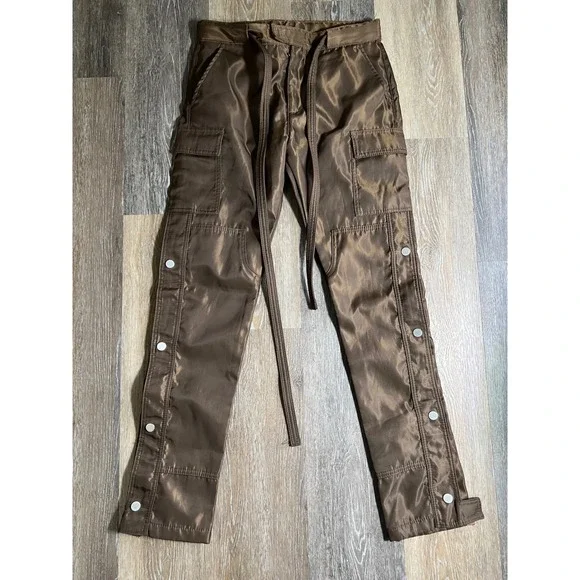mnml Snap Cargo Pants Womens 28 Brown Excellent Nylon‎ Drawstring Side Button