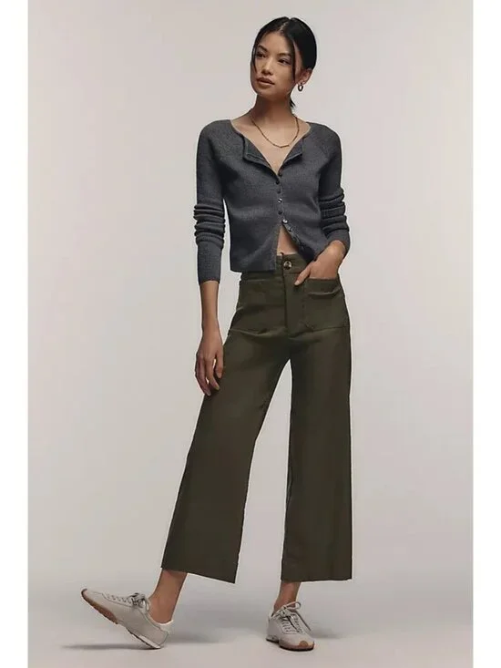 The Colette Cropped Wide-Leg Trousers by Maeve Dried Fern 22W