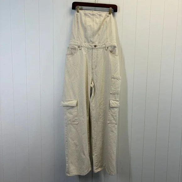 Wild Fable Boho Chic Strapless Cargo Denim Jumpsuit Women Size M Edgy Streetwear