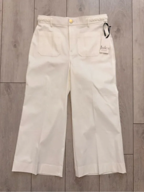 Jules & Leopold Cream Wide-Leg CroppedTrousers with Braided Waist, M, NWT