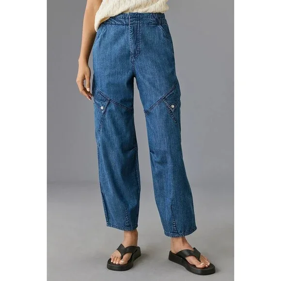 Anthropologie Pilcro Utility Curve Mid-Rise Cargo Jeans Pants Blue M-28 285578