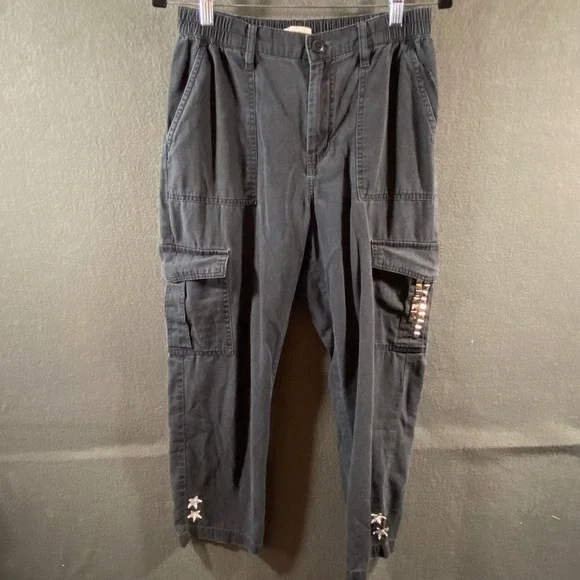 y2k Aeropostale women Cargo Pants medium black Studded Star Patch grunge utility
