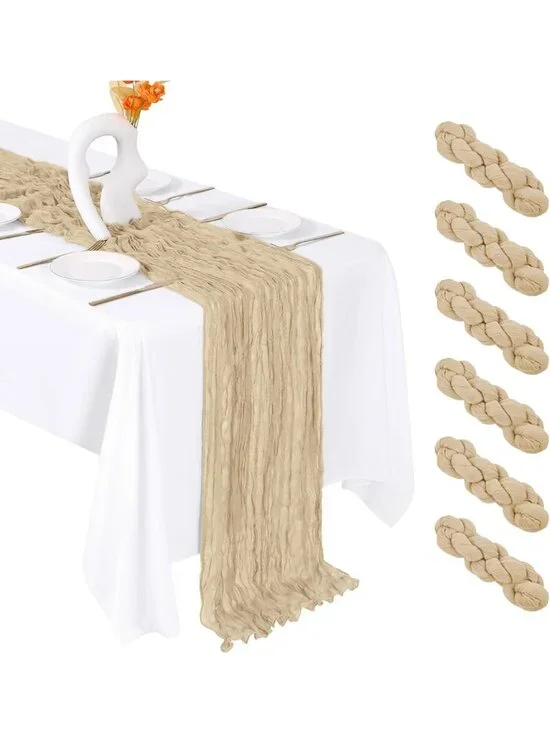 6 Pack Beige Cheesecloth Table Runners 20x120