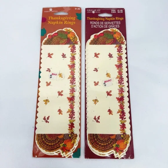 American Greetings Thanksgiving Napkin Rings Turkey Leaf Paper Vintage Holiday