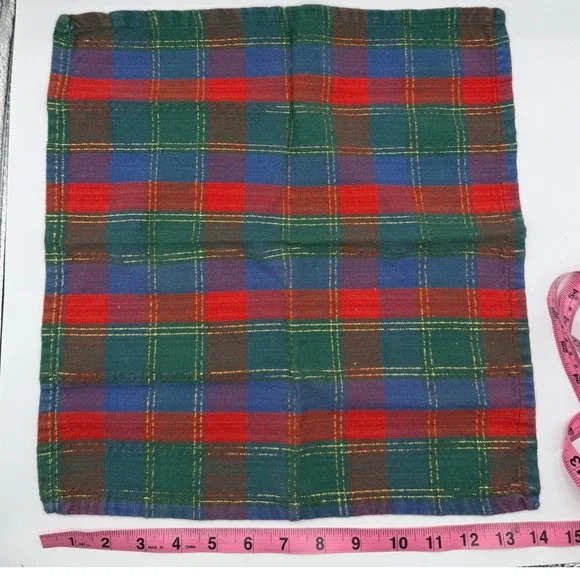 Vintage 90s Christmas Plaid Napkins Set of 2 Red‎ Green Blue Gold Metallic 14x14