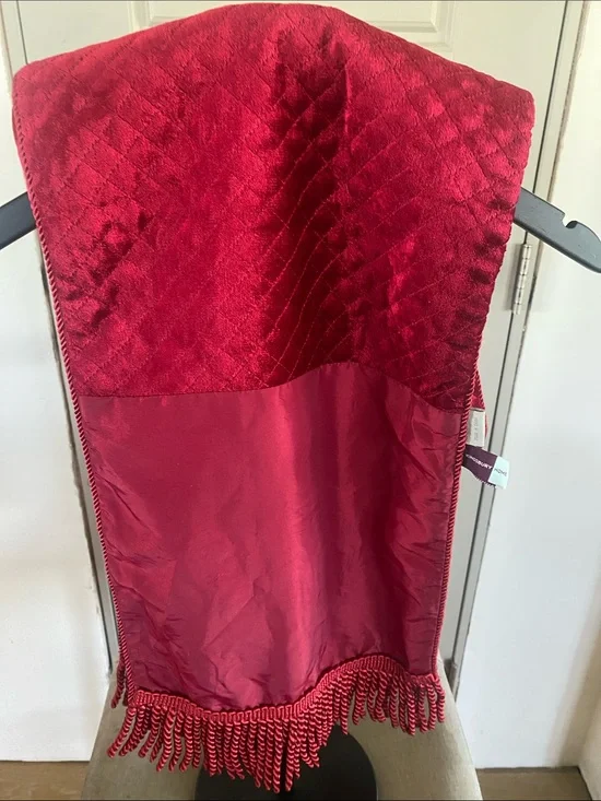 Plush Quilted Red Velvet Table Runner with Tassel Trim