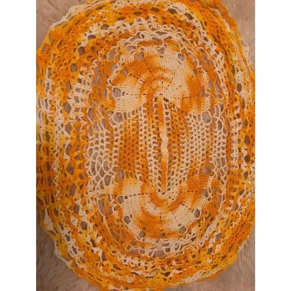 Unbranded Crochet Orange Cream Handmade NaturalCotton Centrepiece Doily 19.5×15